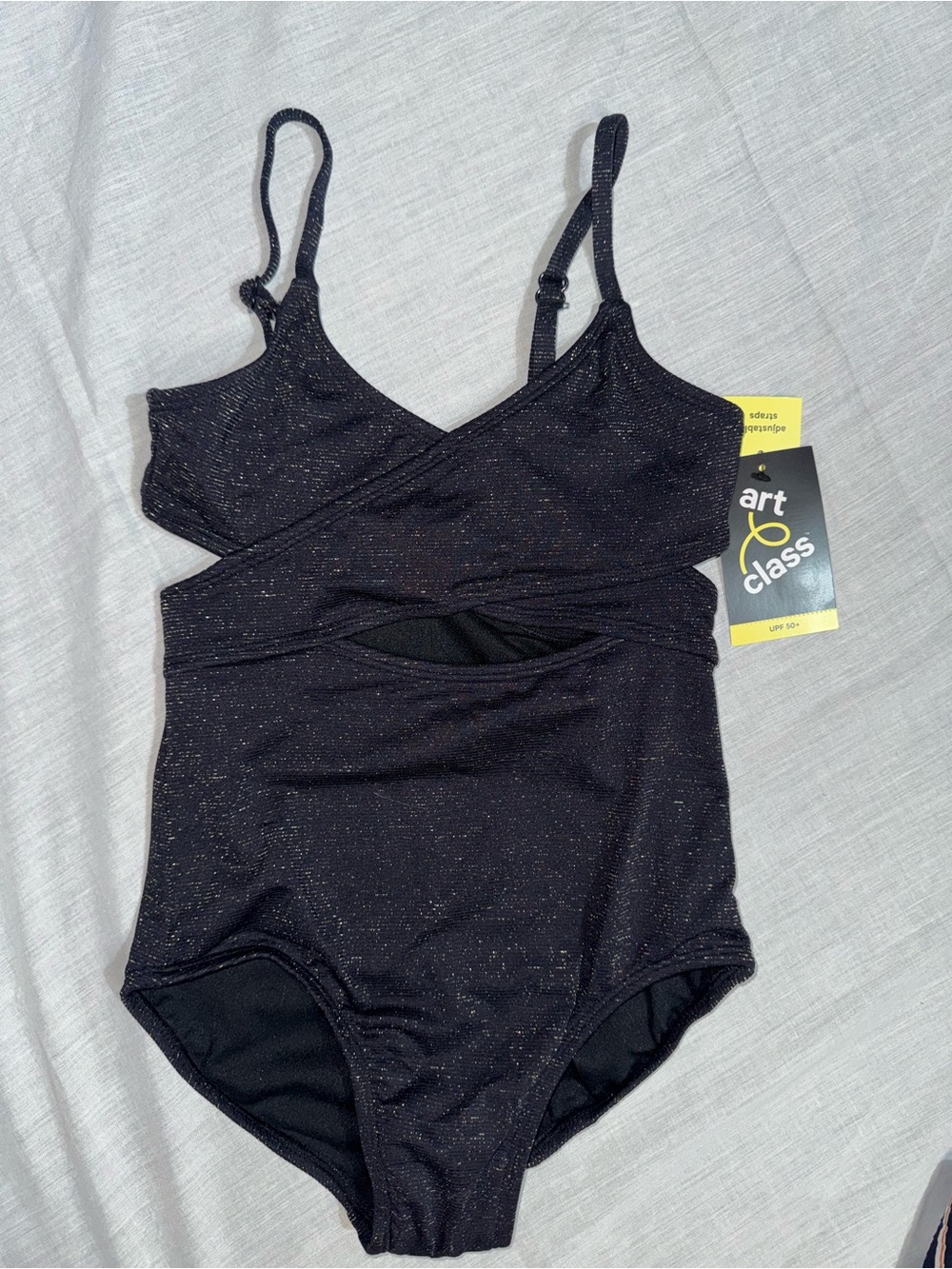 art class Black Sparkle One-Piece Swimsuit with Front & Side Cutouts